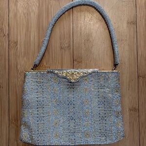 RARE 1950s gold and silver purse vintage hand beaded hand made in France